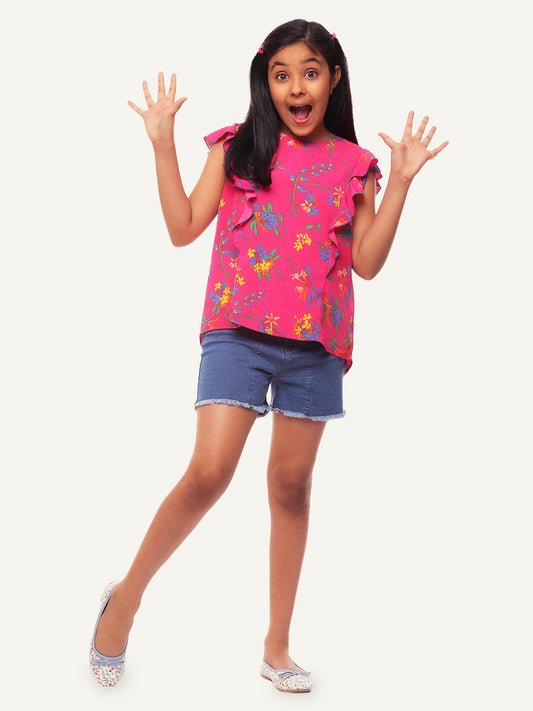 Girls Magenta Ruffles Top