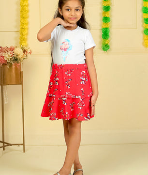 Girls Printed Rayon Flared Skirt