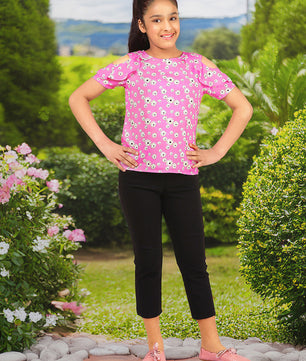 Girls Cold Shoulder Ruffle Top