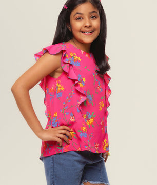 Girls Magenta Ruffles Top