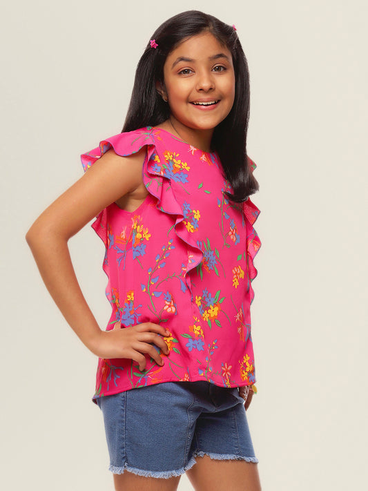 Girls Magenta Ruffles Top