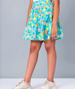 Girls Tiered Skirt in Printed Cotton