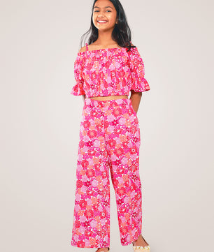 Girls Multicolored Printed Cotton Top and Palazzo Set