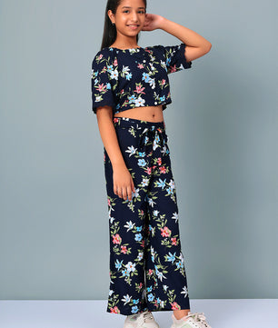 Girls Printed Rayon Top and Palazzo Set