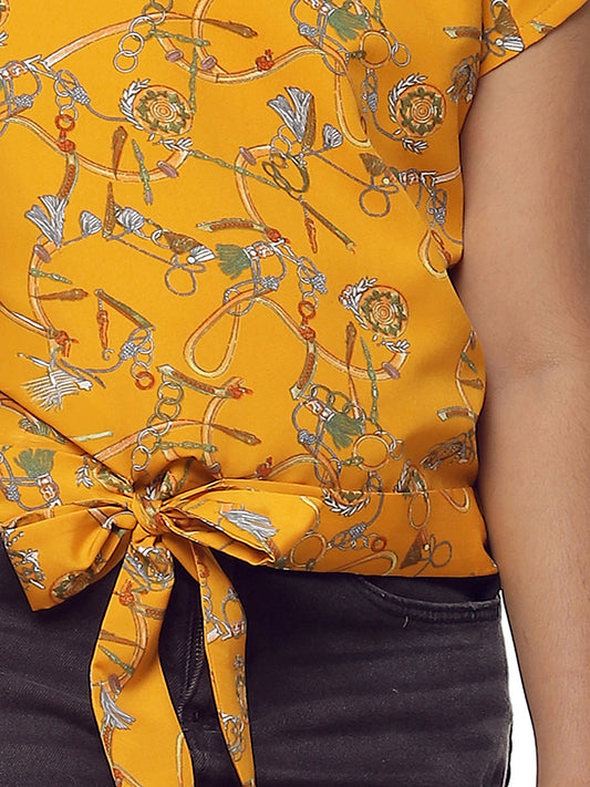 Girls Mustard Yellow Waist Tie Top