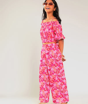 Girls Multicolored Printed Cotton Top and Palazzo Set