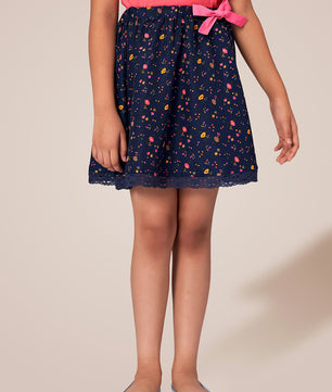 Girls Blue Printed Flared Skirt