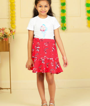 Girls Printed Rayon Flared Skirt