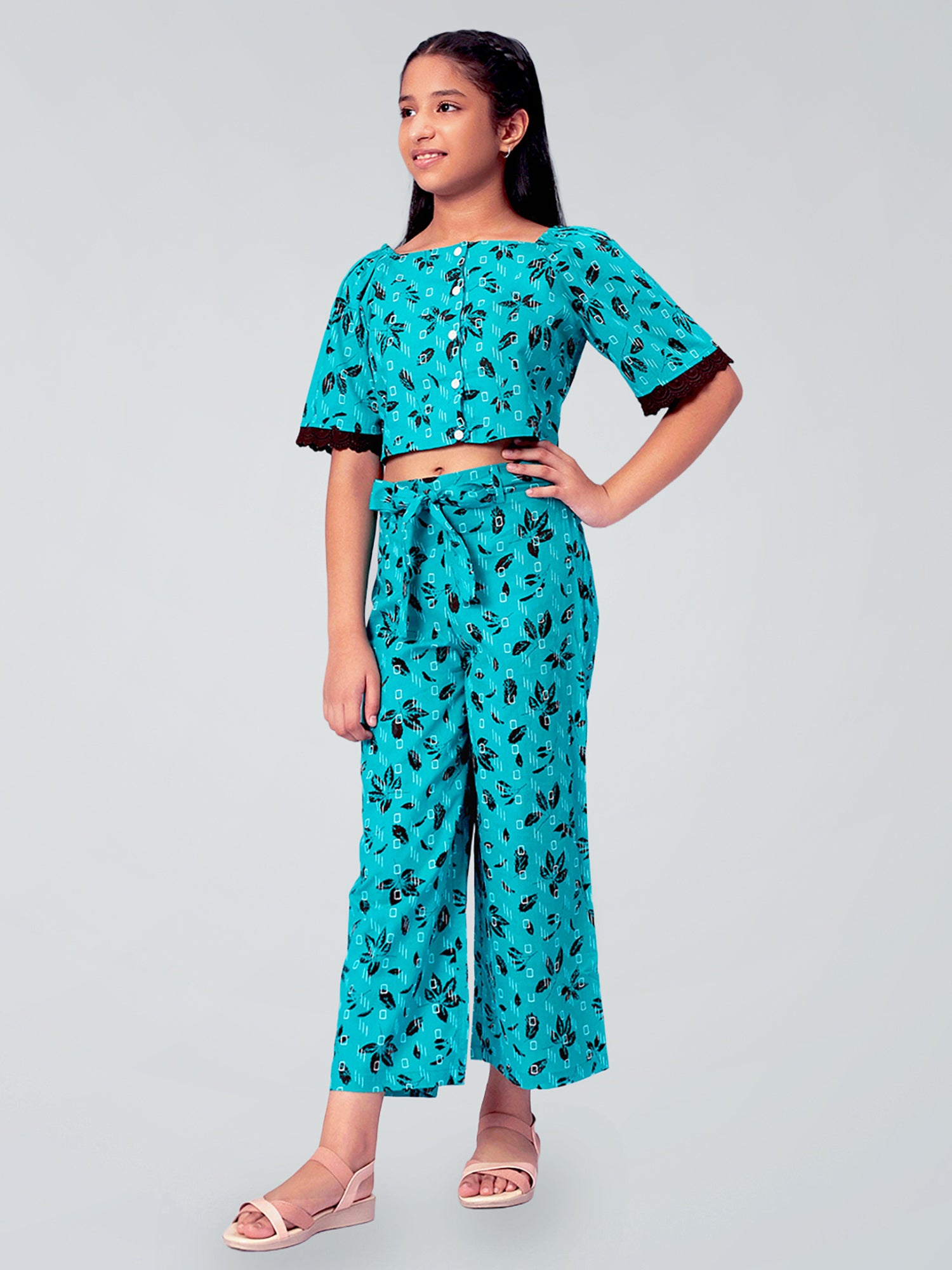 Girls Printed Cotton Top and Palazzo Set