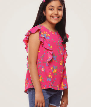 Girls Magenta Ruffles Top