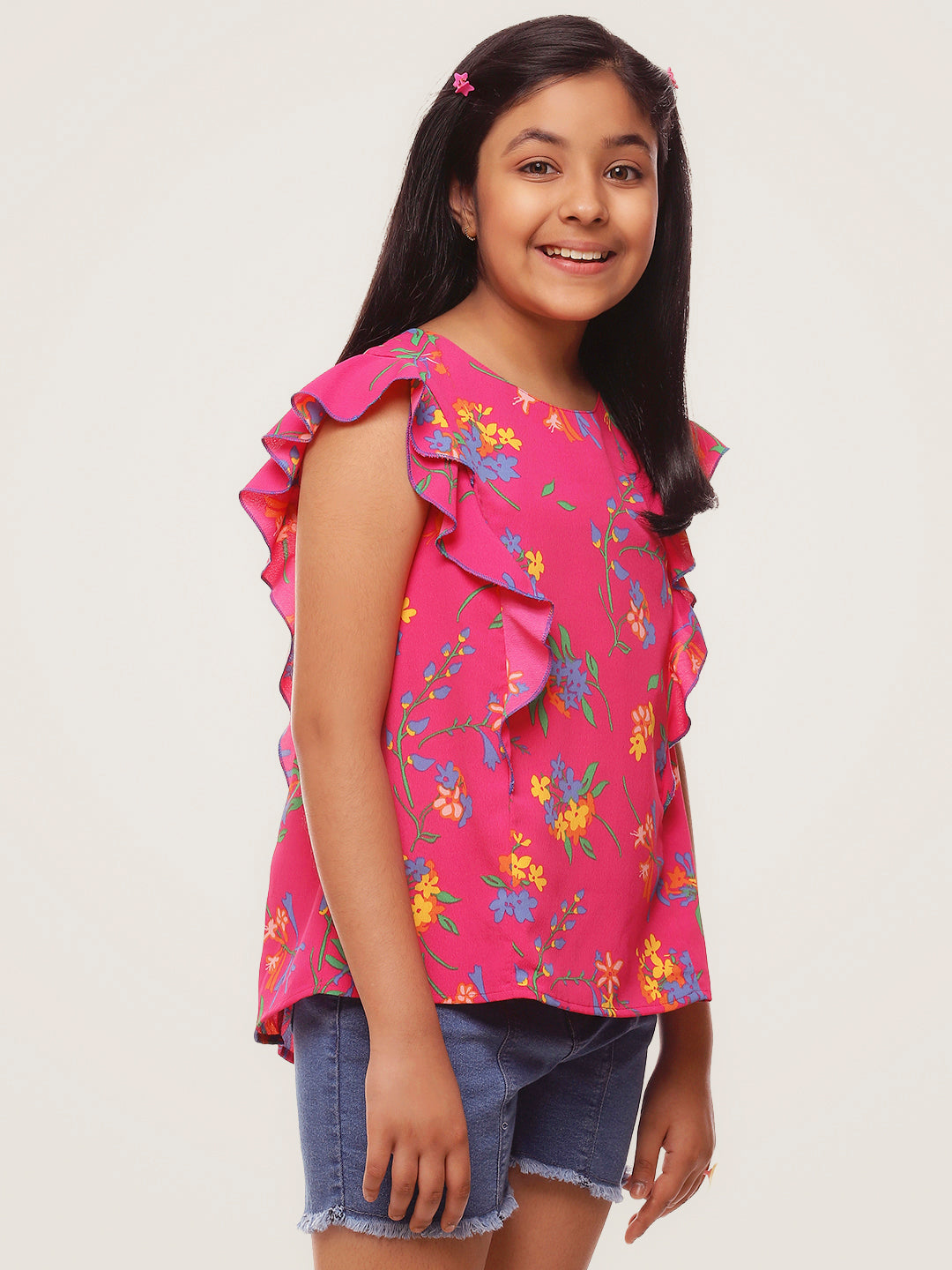 Girls Magenta Ruffles Top