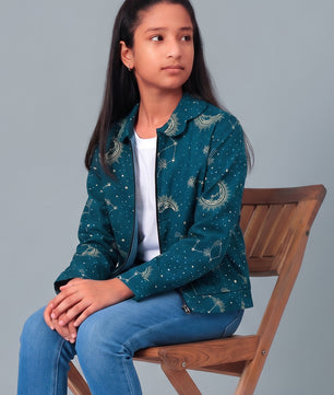 Girls Grey Printed Flannel Jacket