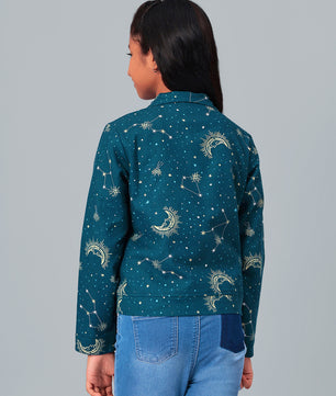 Girls Grey Printed Flannel Jacket