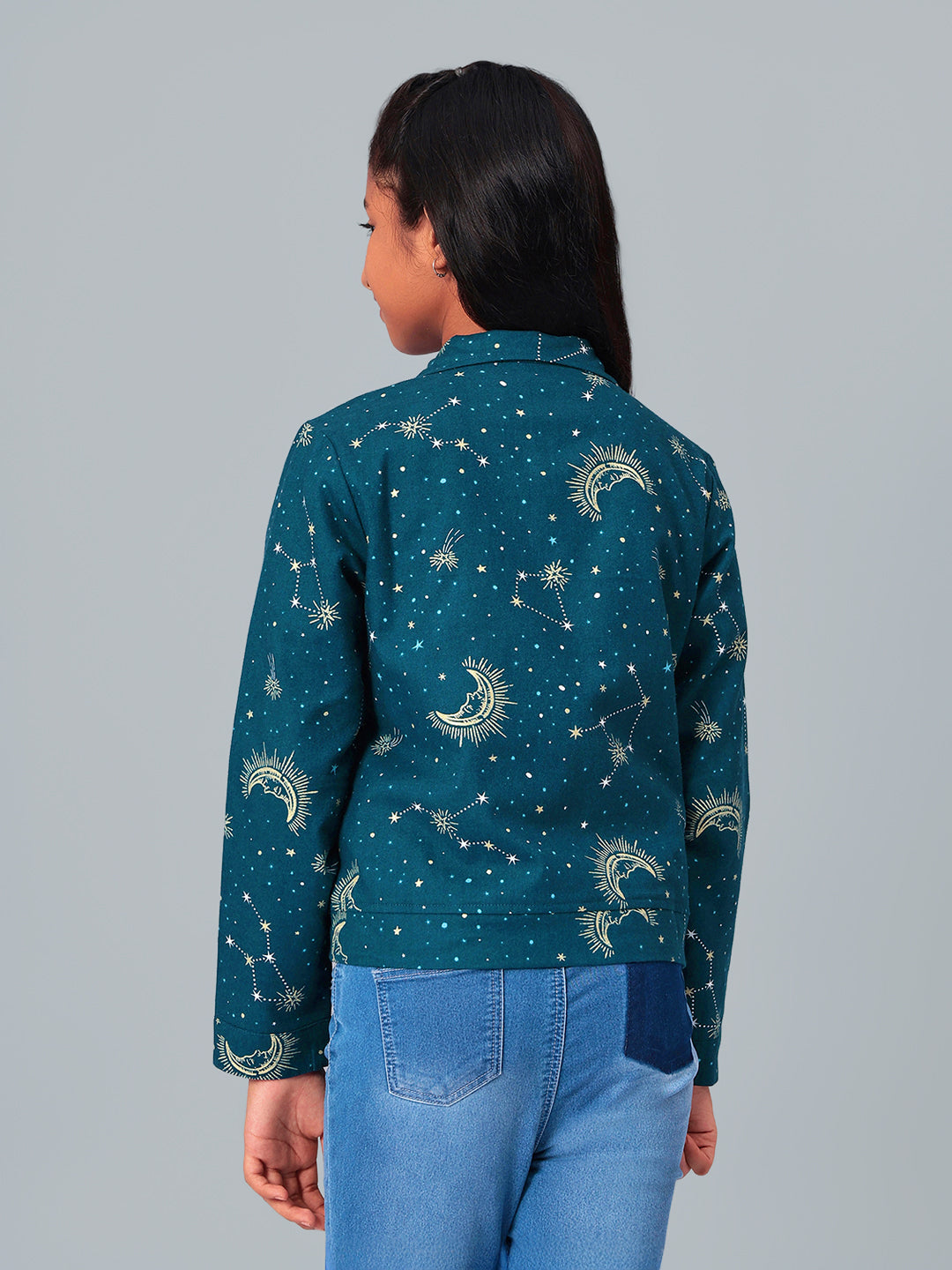 Girls Grey Printed Flannel Jacket