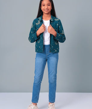 Girls Grey Printed Flannel Jacket