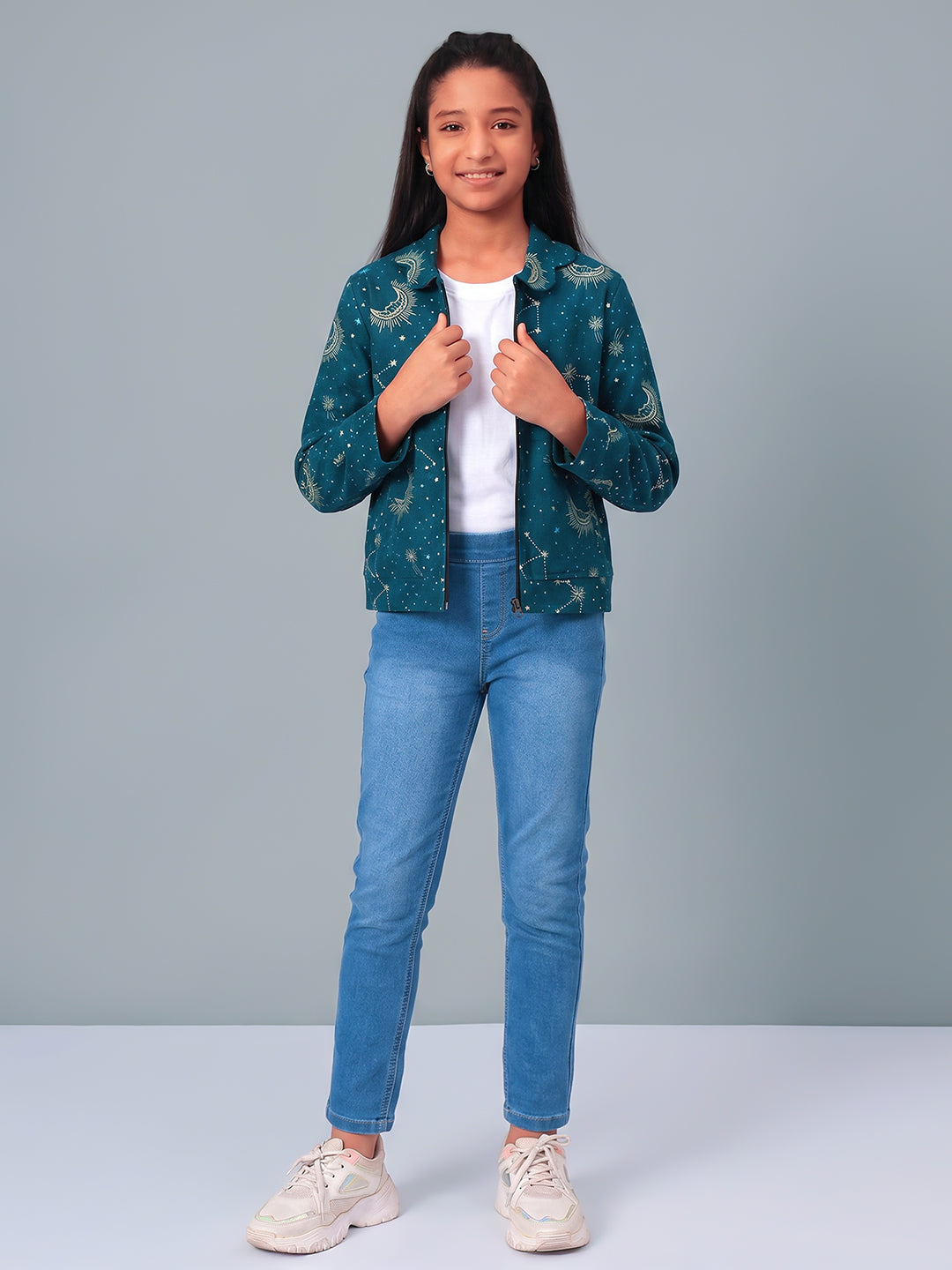 Girls Grey Printed Flannel Jacket