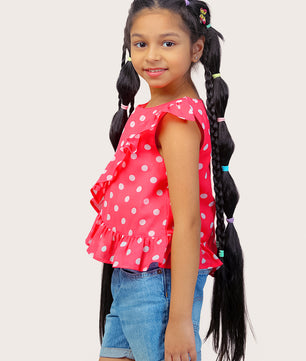 Girls Pink Polka Dotted Georgette Top
