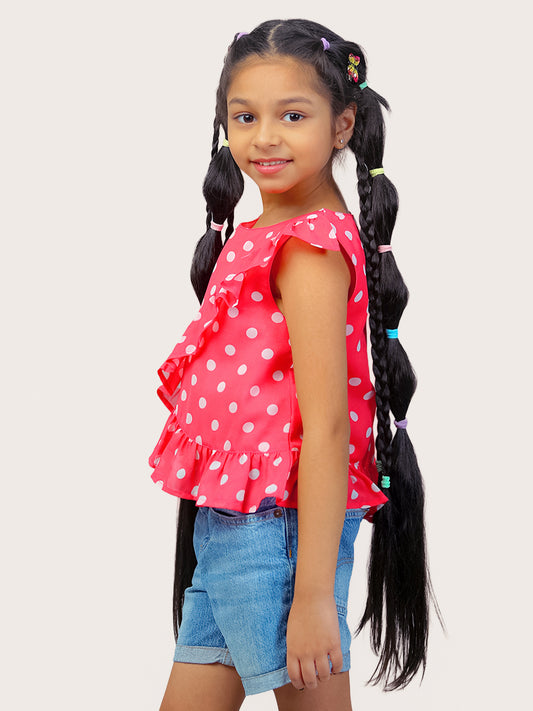Girls Pink Polka Dotted Georgette Top