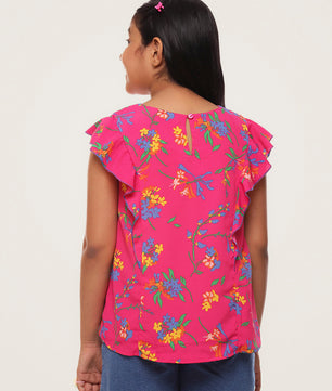 Girls Magenta Ruffles Top