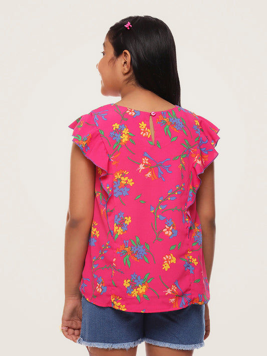 Girls Magenta Ruffles Top