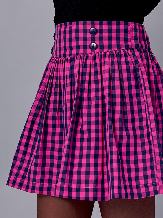 Girls Plaid Skirt in Blue and Pink