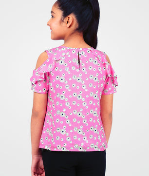 Girls Cold Shoulder Ruffle Top