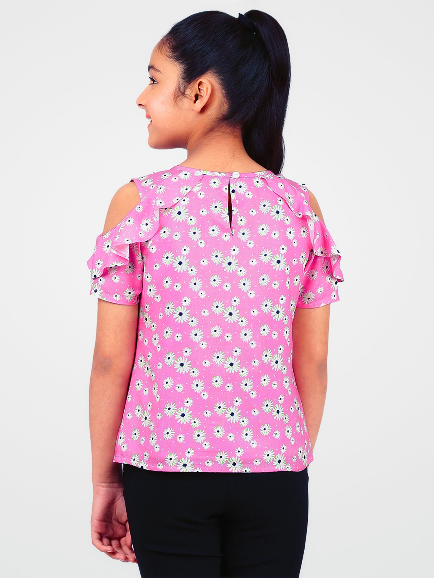 Girls Cold Shoulder Ruffle Top