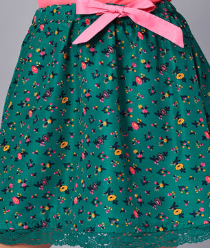 Girls Green Printed Flared Skirt
