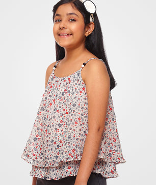 Girls White Printed Georgette Top