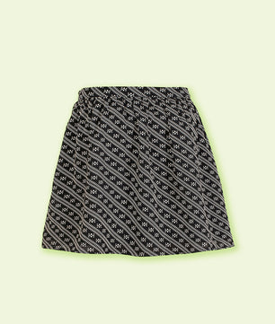 Girls Black and White Printed Striped Skirt