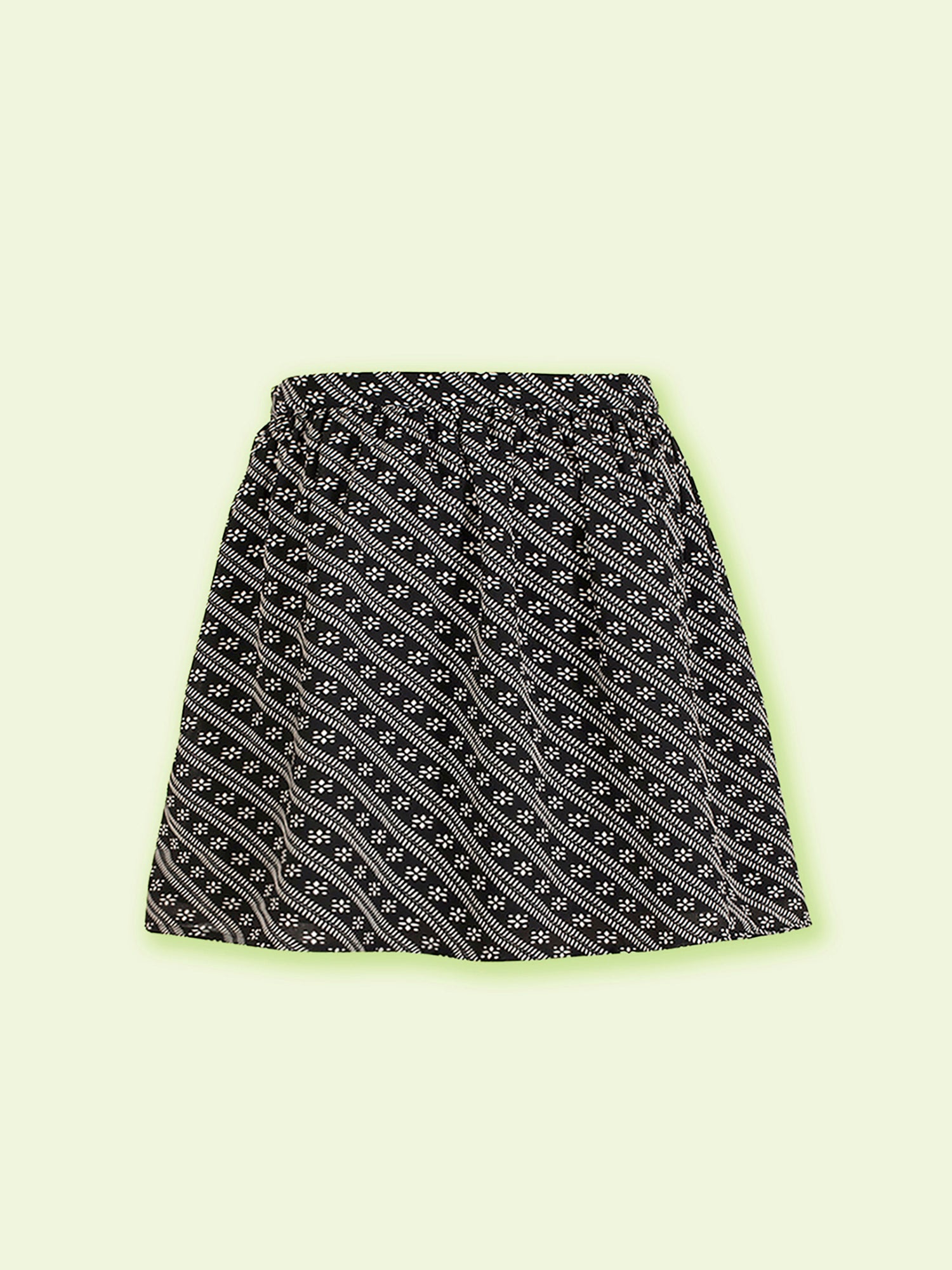 Girls Black and White Printed Striped Skirt