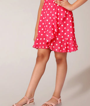 Girls Pink Polka Dotted Georgette Skirt