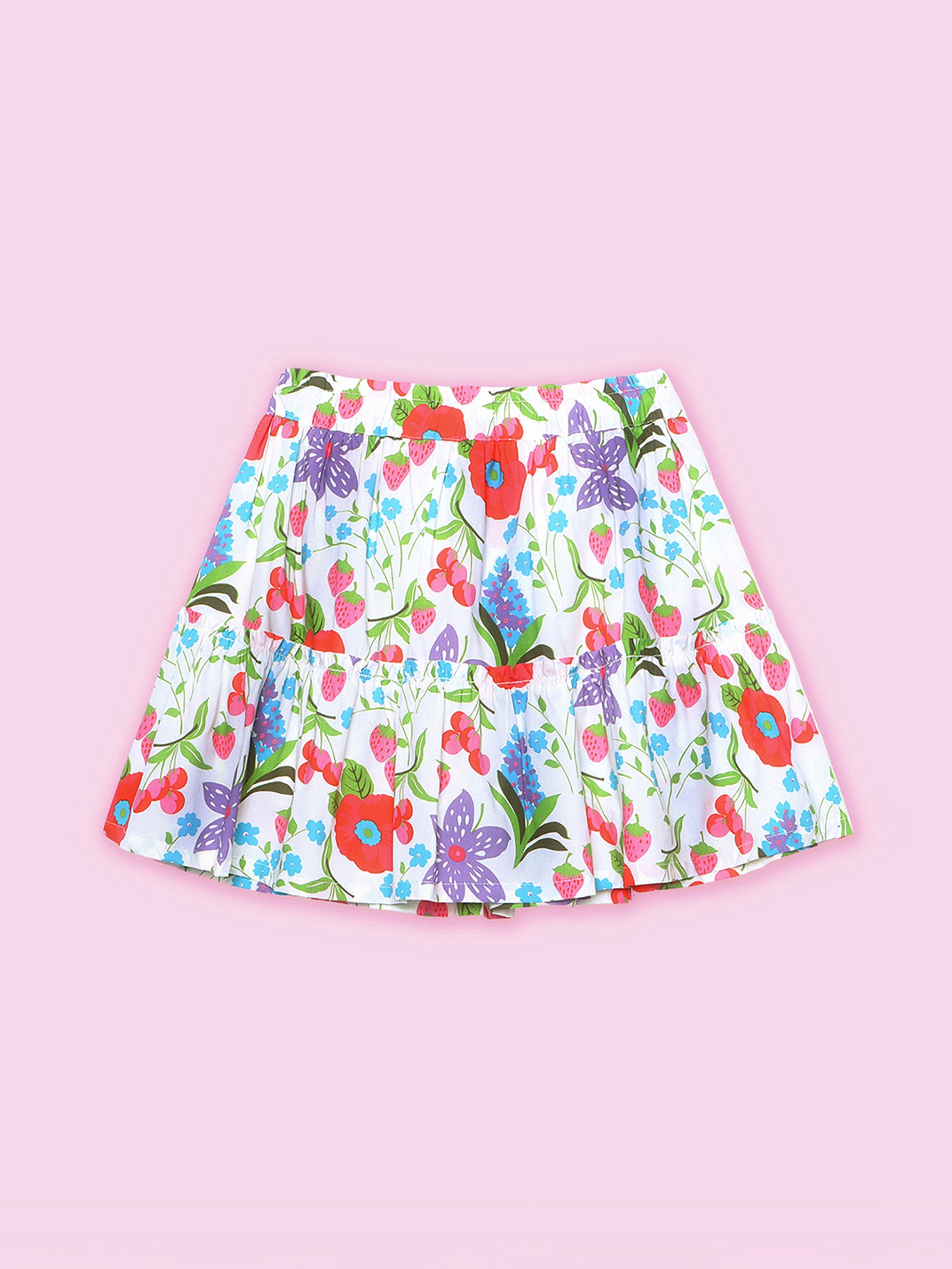 Girls Tiered Skirt in Printed Cotton