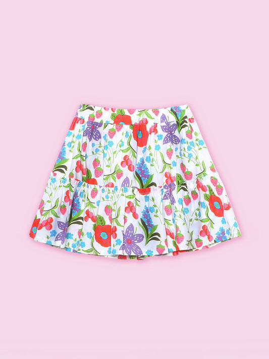 Girls Tiered Skirt in Printed Cotton