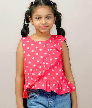 Girls Pink Polka Dotted Georgette Top