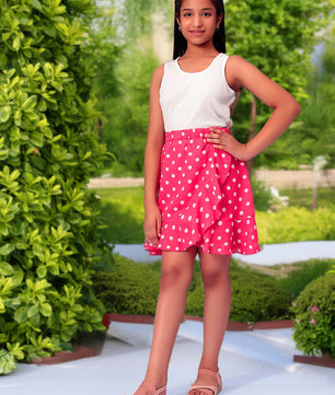 Girls Pink Polka Dotted Georgette Skirt