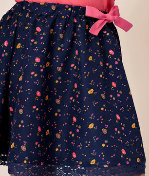 Girls Blue Printed Flared Skirt
