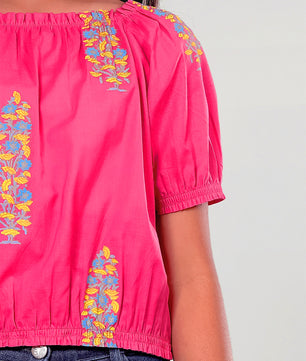 Girls Pink Printed Cotton Top