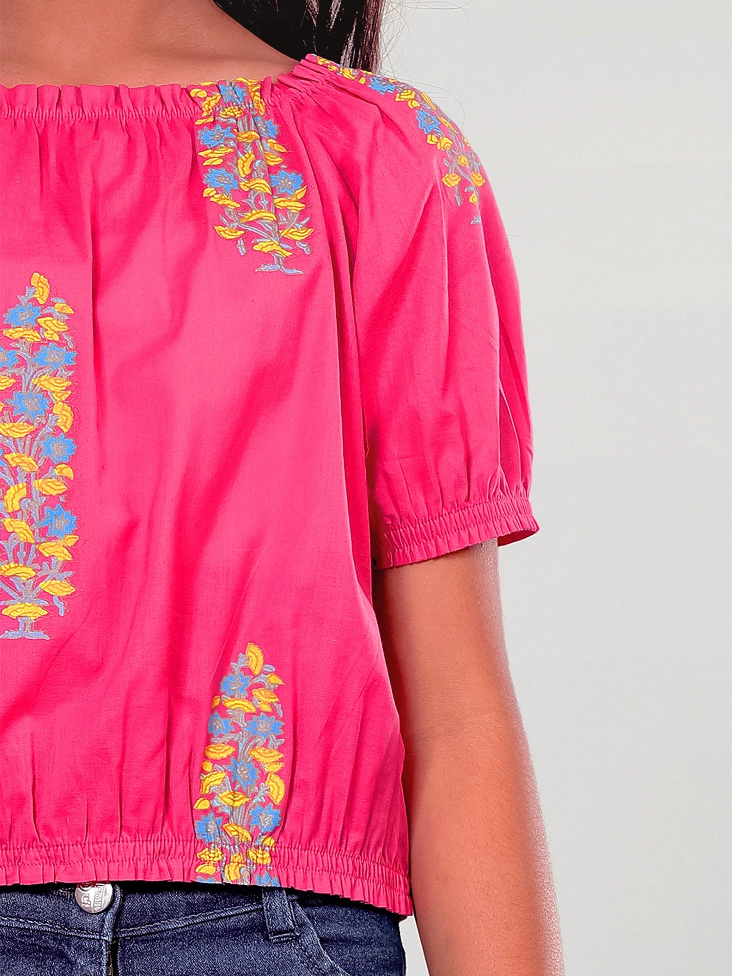 Girls Pink Printed Cotton Top