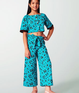 Girls Printed Cotton Top and Palazzo Set