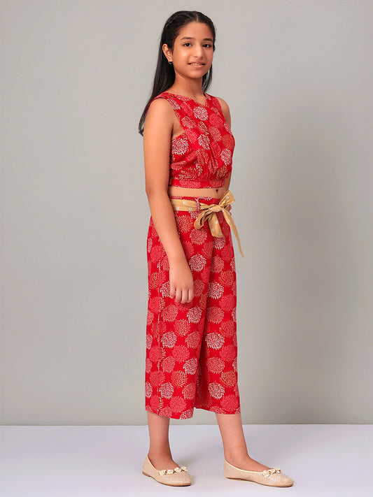 Girls Red Rayon Clothing Set