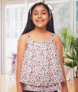Girls White Printed Georgette Top
