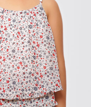 Girls White Printed Georgette Top