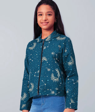 Girls Grey Printed Flannel Jacket