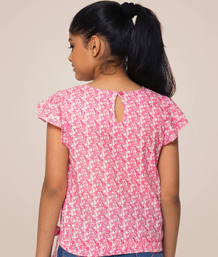 Girls Pink Printed Cotton Top