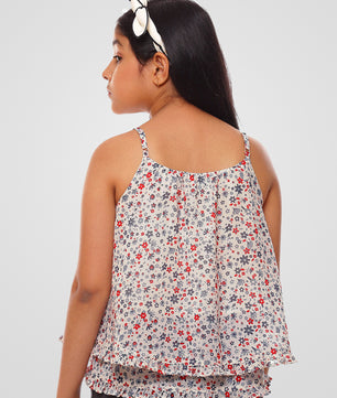 Girls White Printed Georgette Top