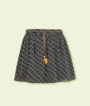 Girls Black and White Printed Striped Skirt