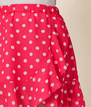 Girls Pink Polka Dotted Georgette Skirt