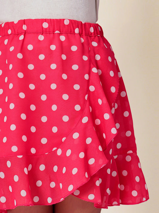 Girls Pink Polka Dotted Georgette Skirt