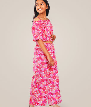 Girls Multicolored Printed Cotton Top and Palazzo Set